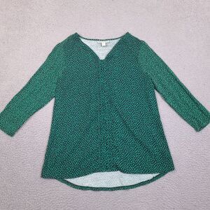 Dana Buchman Blouse‎ Womens Medium Green Black 3/4 Sleeve Top